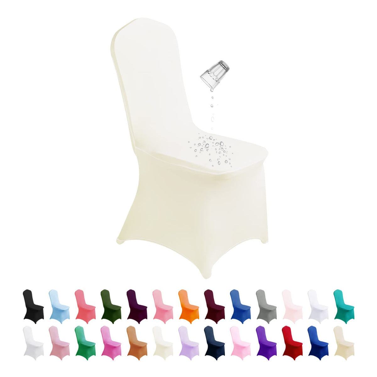 SuperO Waterproof Spandex Chair Cover 25PCS, Stretch Dining Chair Covers, Polyester Outdoor Chair Covers, Protector Stretch Chair Cover for Party Universal, Banquet, Wedding Event, Hotel(White)