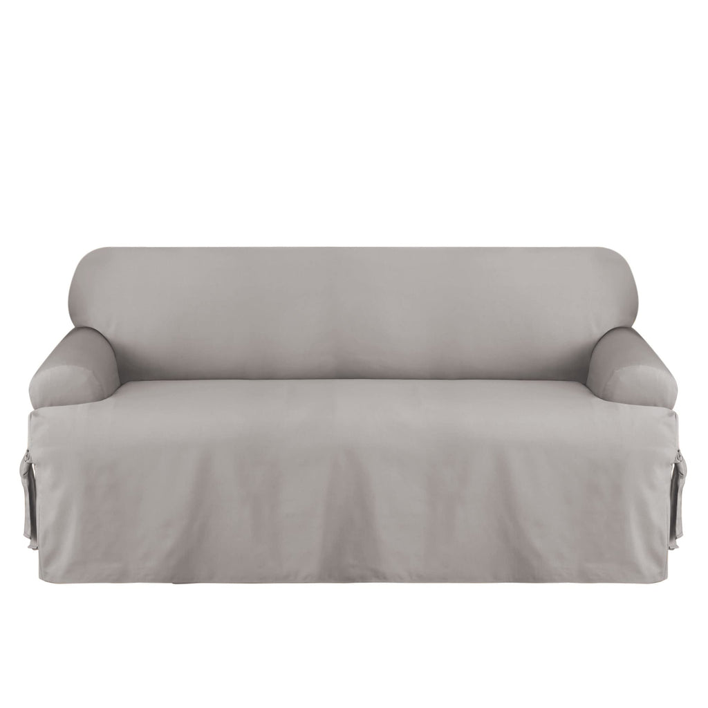 SureFit Cotton Duck Loveseat Box Cushion One Piece Slipcover, Furniture Cover, Relaxed Woven Fit, 100% Cotton, Machine Washable, Gray