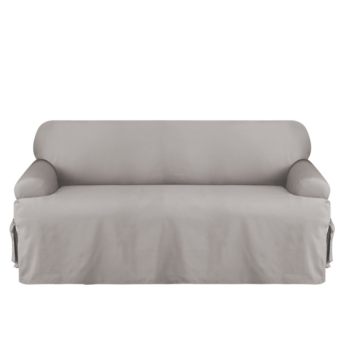 SureFit Cotton Duck Loveseat Box Cushion One Piece Slipcover, Furniture Cover, Relaxed Woven Fit, 100% Cotton, Machine Washable, Gray