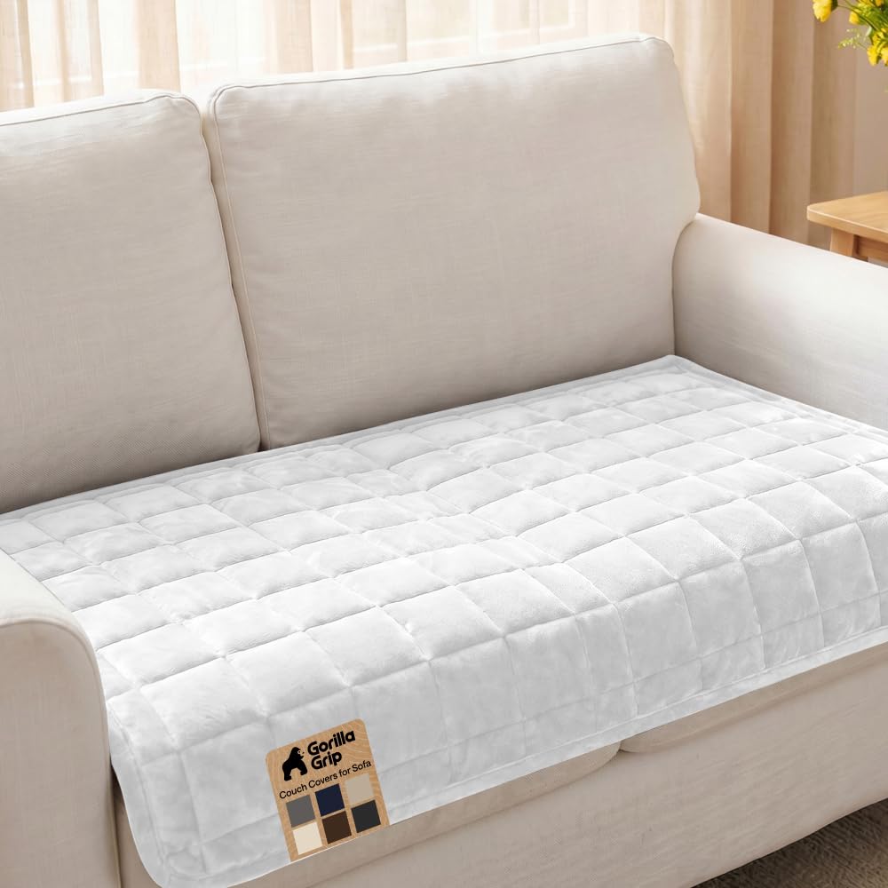 GORILLA GRIP Slip and Leak Resistant Plush Loveseat Cover, Brown