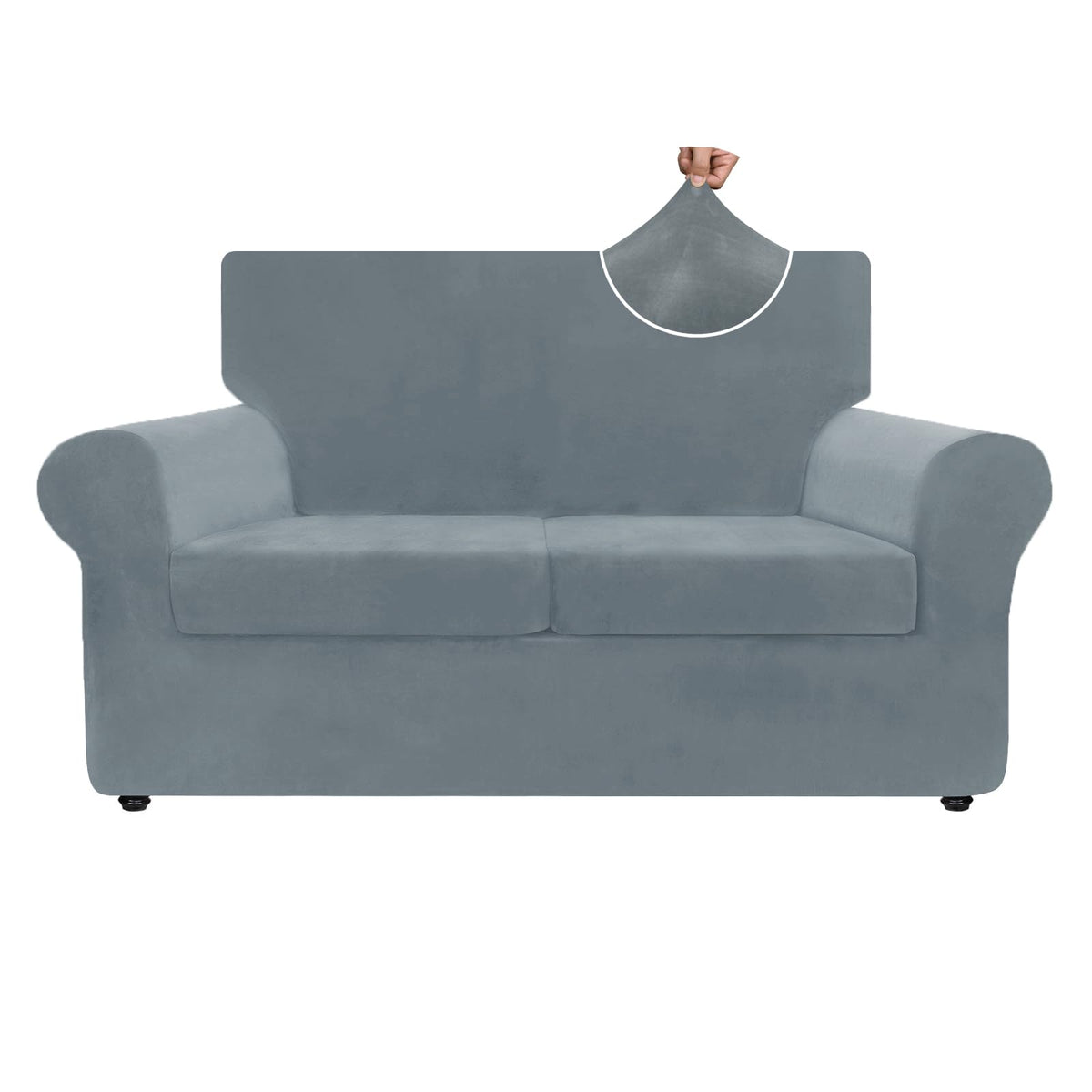 ZNSAYOTX 3-Piece Loveseat Slipcovers High Stretch Spandex Sofa Slip Cover Living Room Love Seat Couch Covers for 2 Cushion Couch Jacquard Small Checks Furniture Protector (Dark Grey, Loveseat)