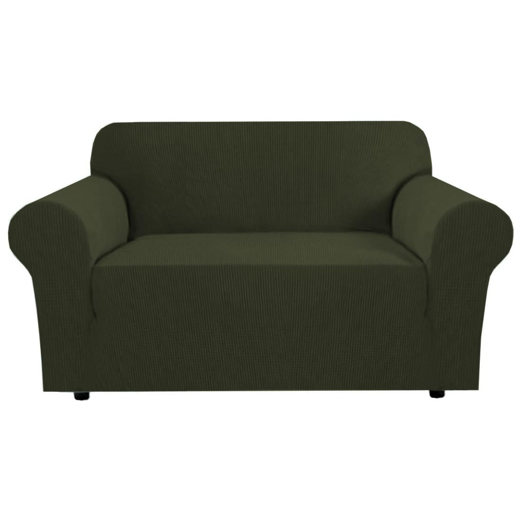 H.VERSAILTEX Stretch Couch Cover Loveseat Covers for 2 Cushion Couch Sofa Slipcover for Love Seat 1 Piece with Elastic Bottom, Checked Jacquard Fabric, Loveseat 58"-70" Wide, Butter Cream
