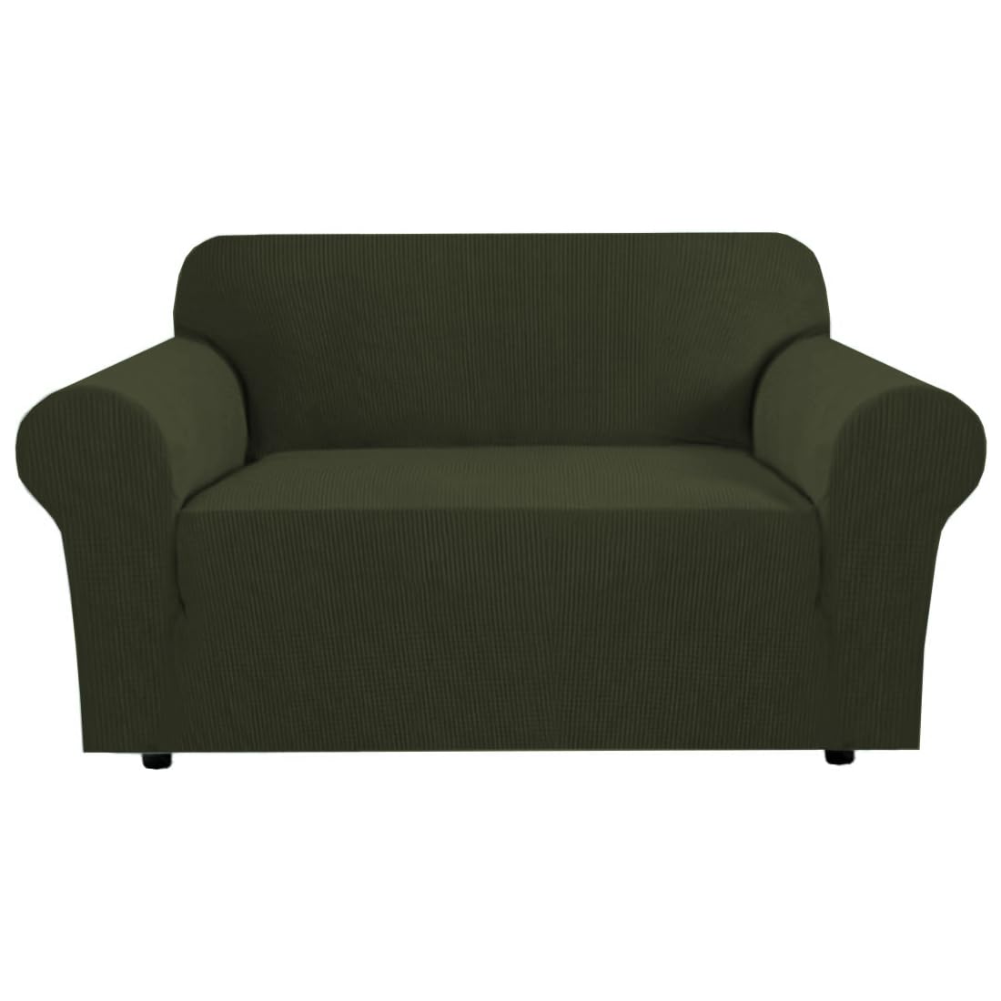H.VERSAILTEX Stretch Couch Cover Loveseat Covers for 2 Cushion Couch Sofa Slipcover for Love Seat 1 Piece with Elastic Bottom, Checked Jacquard Fabric, Loveseat 58"-70" Wide, Butter Cream