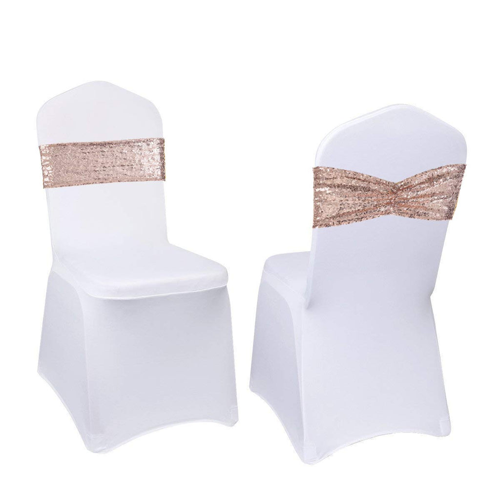 Eternal Beauty Set of 100 Sequin Gold Chair Sashes for Chair Cover Wedding Party Decorations