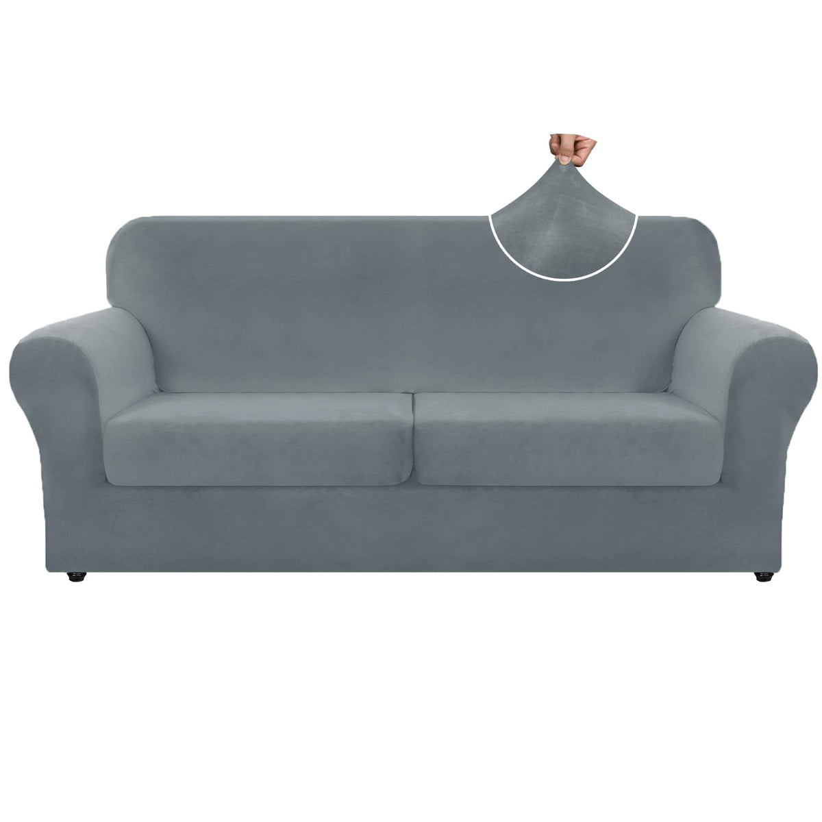 ZNSAYOTX 3-Piece Loveseat Slipcovers High Stretch Spandex Sofa Slip Cover Living Room Love Seat Couch Covers for 2 Cushion Couch Jacquard Small Checks Furniture Protector (Dark Grey, Loveseat)