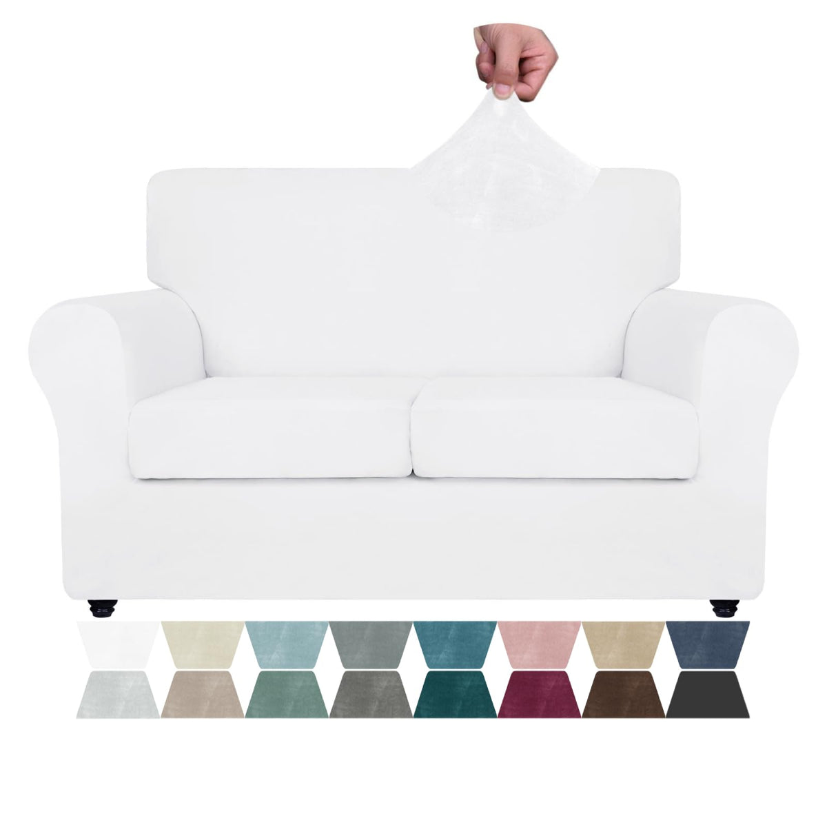 ZNSAYOTX 3-Piece Loveseat Slipcovers High Stretch Spandex Sofa Slip Cover Living Room Love Seat Couch Covers for 2 Cushion Couch Jacquard Small Checks Furniture Protector (Dark Grey, Loveseat)