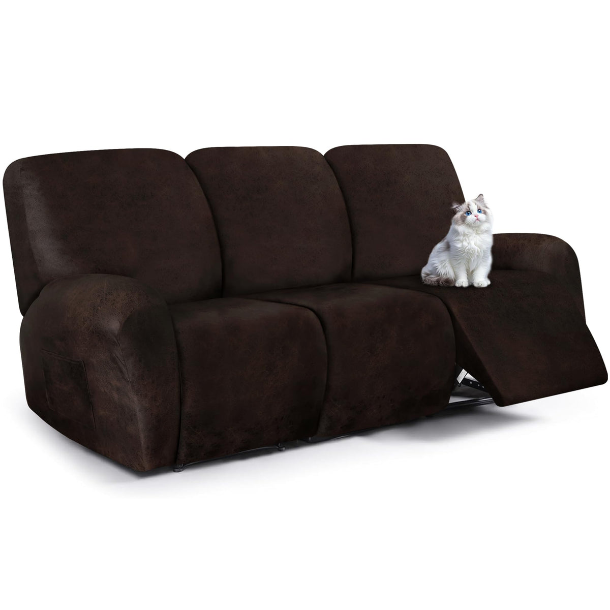 ANARACHON Leather Look Loveseat Recliner Cover, 6-Pieces Stretch Dual Recliner Sofa Covers, Soft Reclining Couch Slipcover, Washable Furniture Protector for Pets (2 Seater,256 Black)