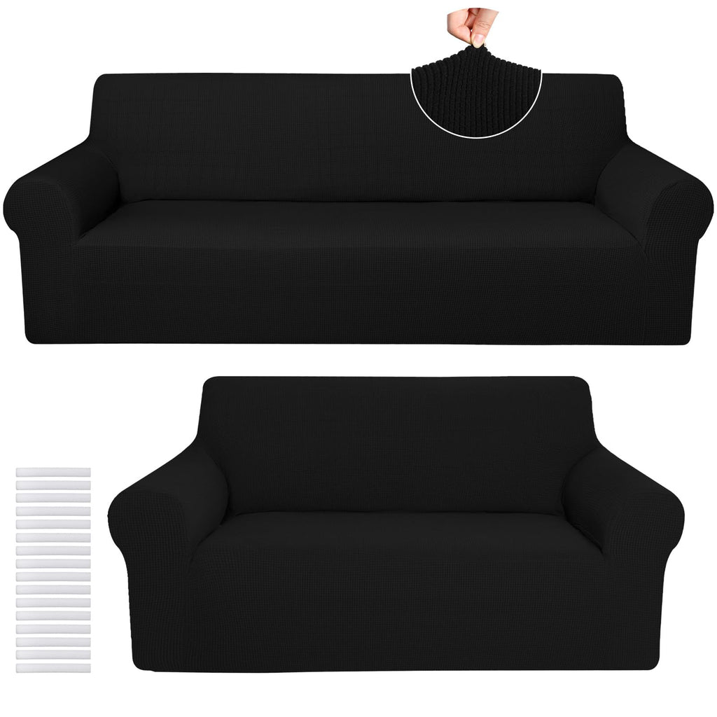 Peryiter 2 Pcs Couch and Loveseat Sofa Covers,Navy Blue,Milk Silk