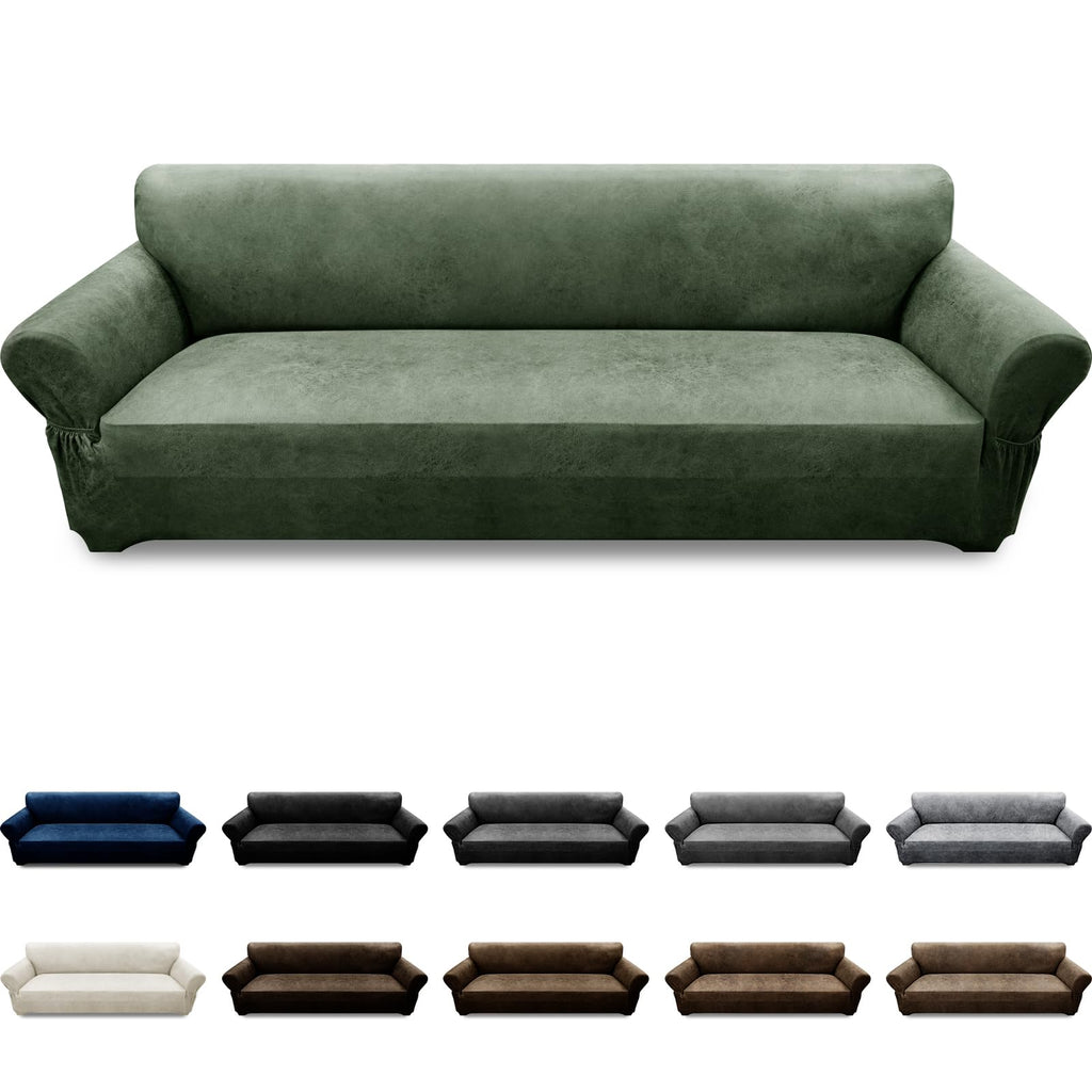 3-Pieces T Cushion Loveseat Slipcovers Leather Look Couch Cover Loveseat Covers for 2 Cushion Couch Furniture Protector Stretch Sofa Cover with 2 Individual T Cushion Seat Covers, Brown