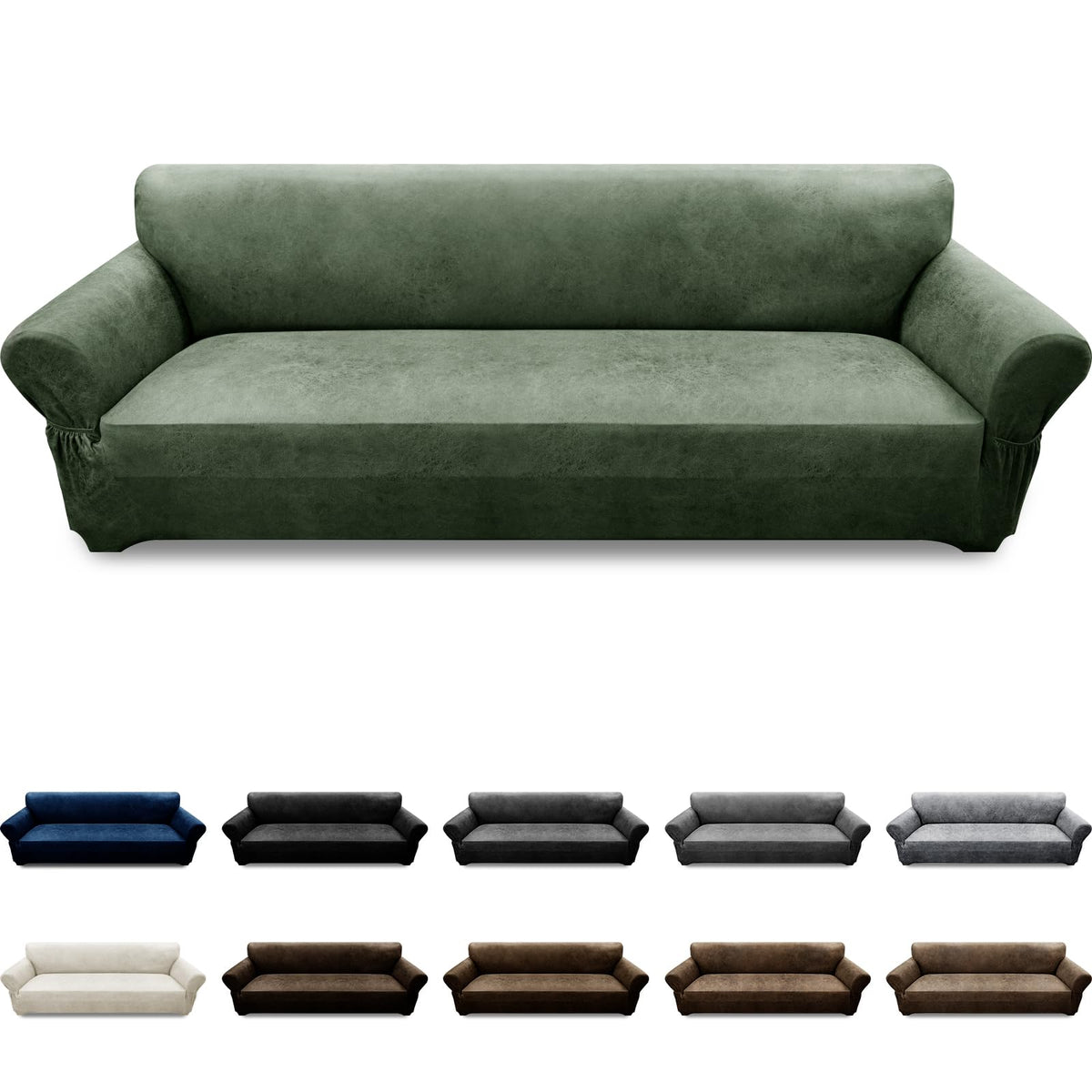 3-Pieces T Cushion Loveseat Slipcovers Leather Look Couch Cover Loveseat Covers for 2 Cushion Couch Furniture Protector Stretch Sofa Cover with 2 Individual T Cushion Seat Covers, Brown