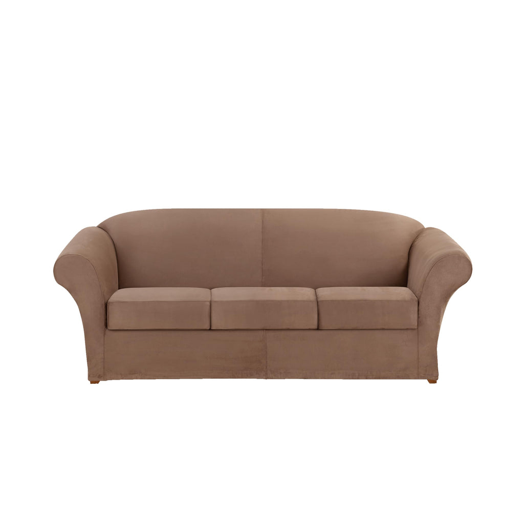 SureFit Home Décor Soft Suede Box Cushion Loveseat One Piece Slipcover, Relaxed Fit, Polyester, Machine Washable, Chocolate Color