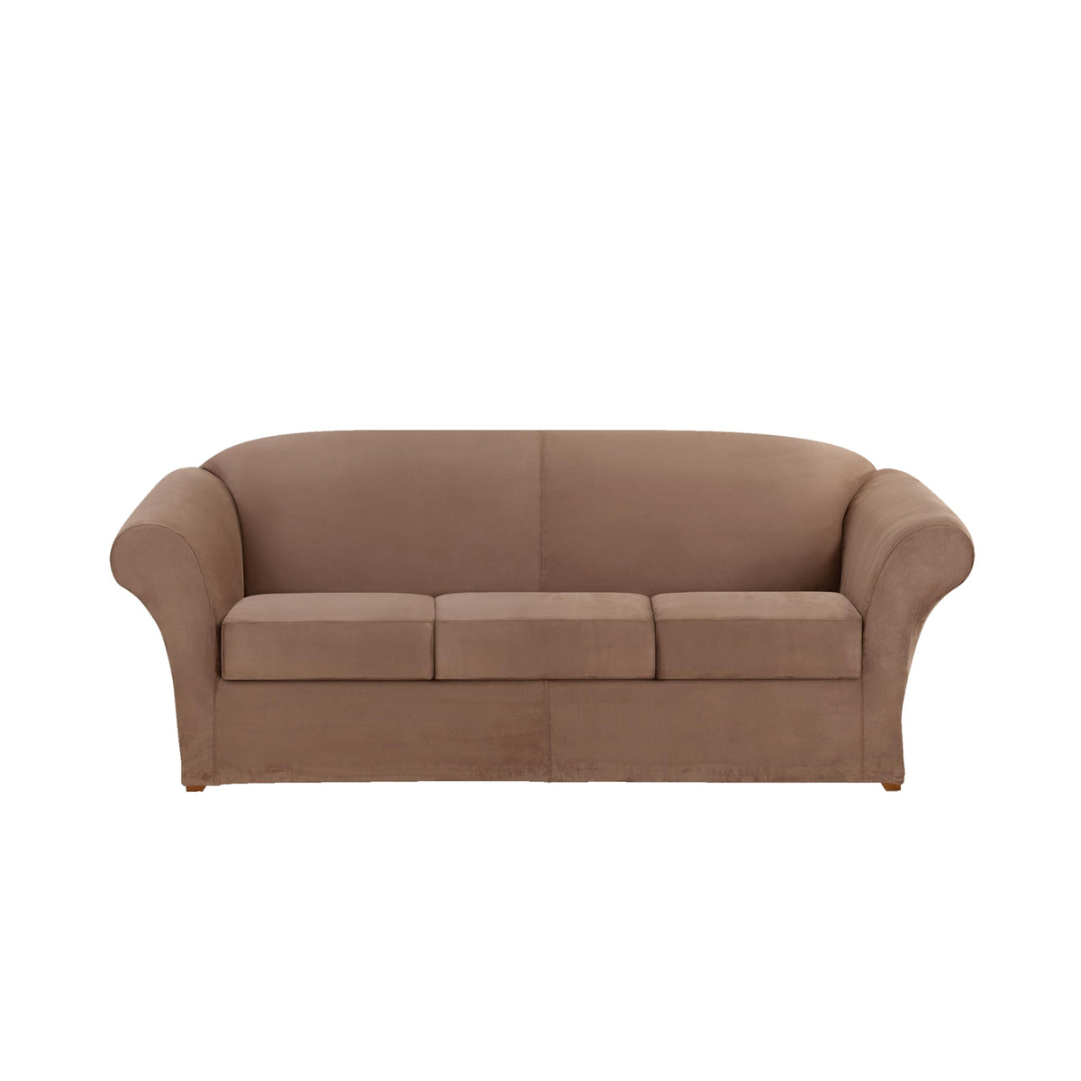 SureFit Home Décor Soft Suede Box Cushion Loveseat One Piece Slipcover, Relaxed Fit, Polyester, Machine Washable, Chocolate Color
