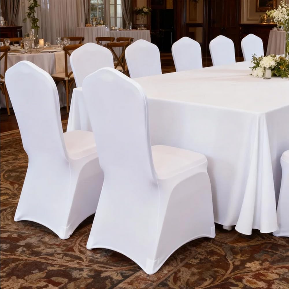 100 Pcs White Washable Removable Universal for Wedding Party Dining Banquet Polyester Spandex Stretch Slipcovers Chair Covers