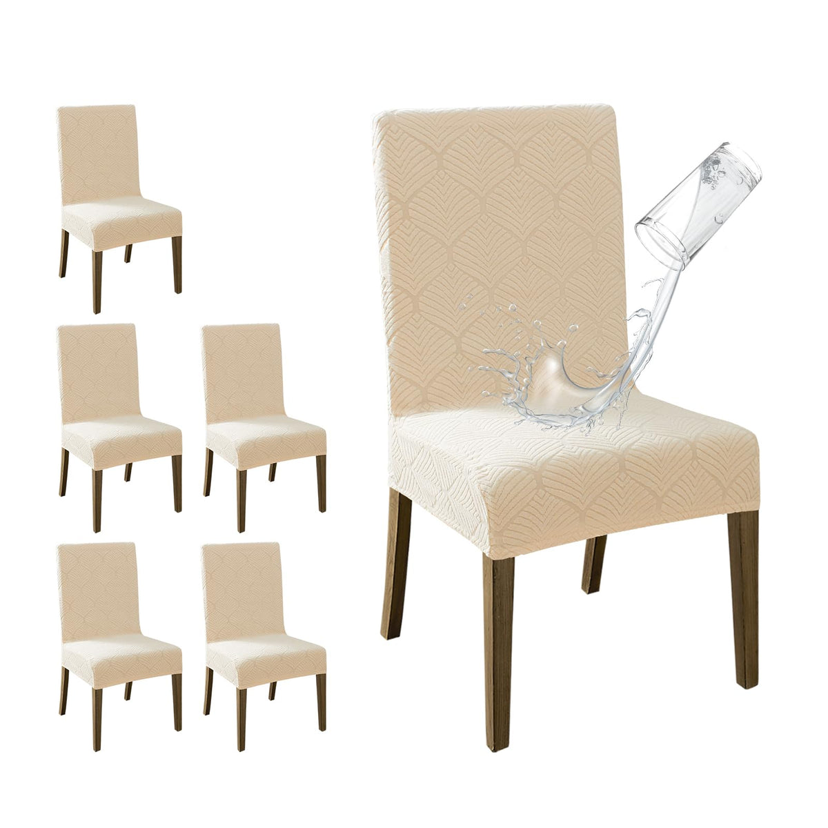 MOSAYT 100% Waterproof Dining Room Chair Covers Set of 4, Beige