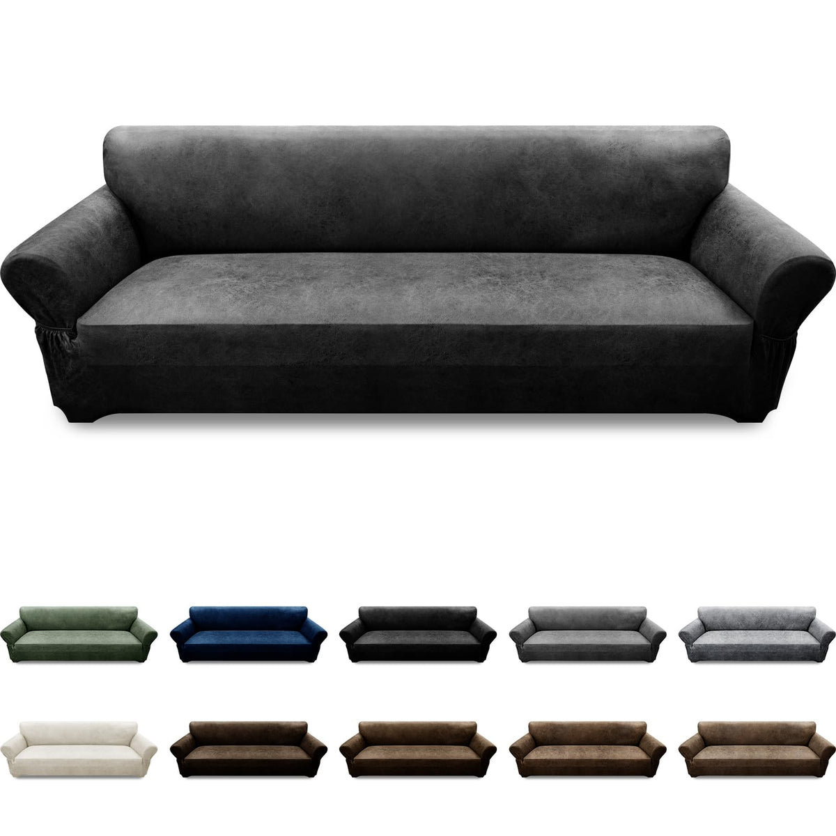 3-Pieces T Cushion Loveseat Slipcovers Leather Look Couch Cover Loveseat Covers for 2 Cushion Couch Furniture Protector Stretch Sofa Cover with 2 Individual T Cushion Seat Covers, Brown