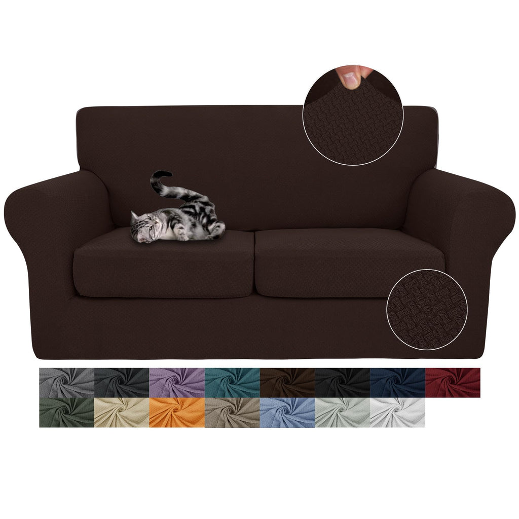 JIVINER 3 Pieces Stretch Couch Covers for 2 Cushion Couch Fitted Thick Loveseat Sofa Slipcover with 2 Seat Cushion Covers for Living Room Pet Dogs (Loveseat, Off White)