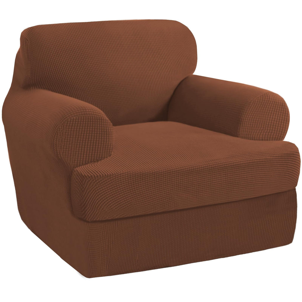 PrinceDeco T Cushion Loveseat Slipcover - 3 Pieces Sofa Cover for 2 Cushion Couch with 2 Individual T Shape Seat Covers Width Up to 76 Inch - Stretch, Machine Washable, Porcelain