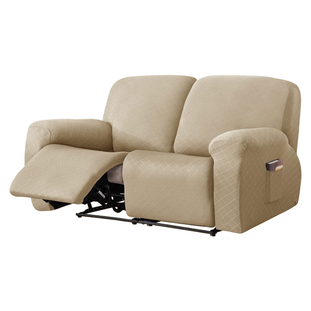vctops Diamond Recliner Loveseat Slipcover 6-Pieces Stretch Dual Recliner Sofa Covers for 2 Seat Dual Reclining Loveseat Couch Soft Solid Furniture Protector (Dark Coffee,2 Seat)