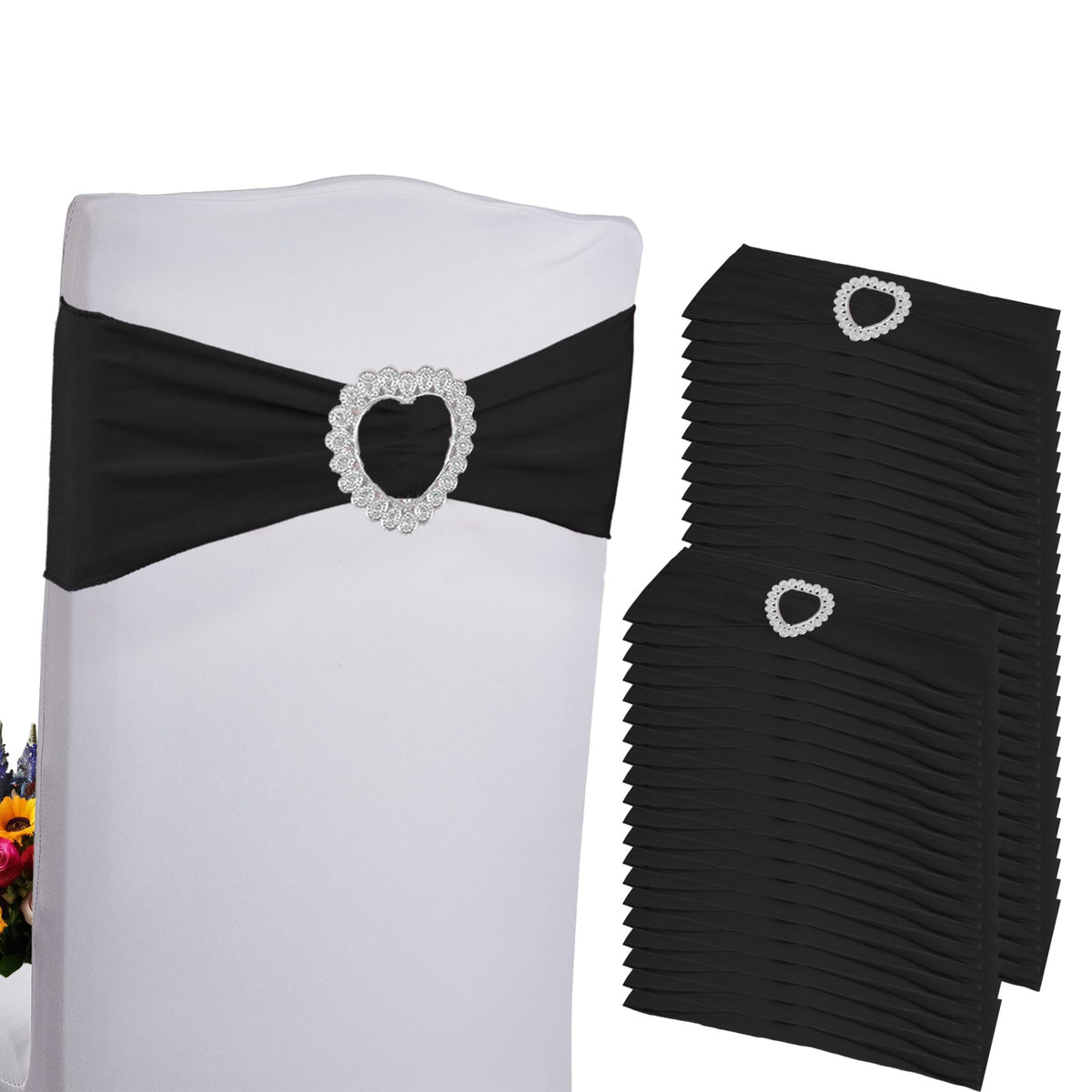 100PCS Spandex Stretch Chair Sashes Bows Universal Elastic Chair Cover Bands Ties with Buckle Slider for Wedding Party Birthday Reception Events Banquet Decoration(Pink)