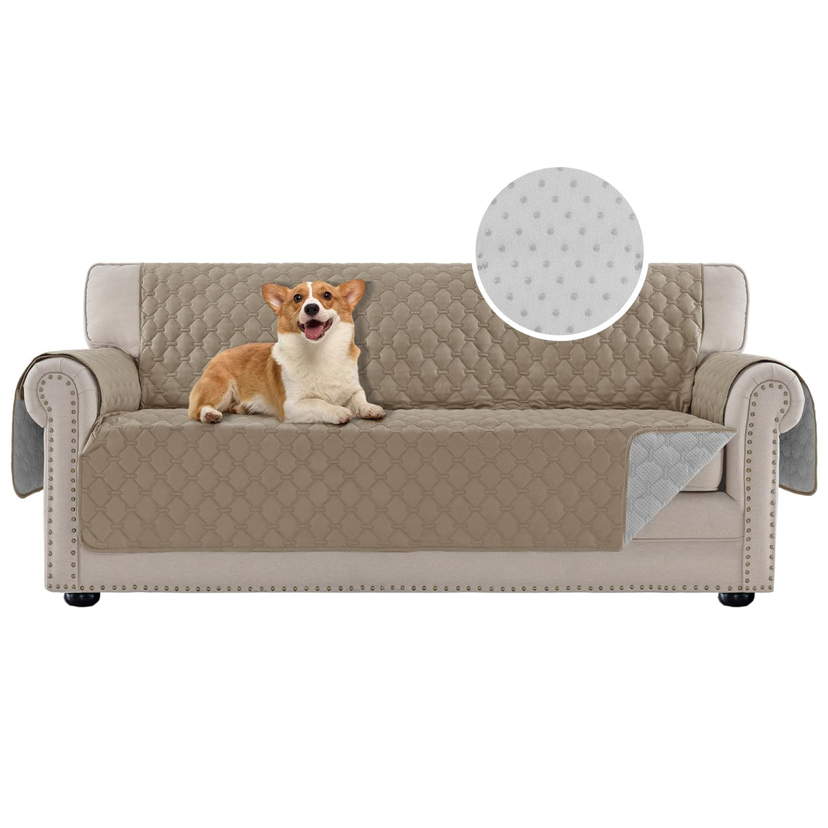 PrinceDeco Love Seat Couch Covers for Dogs Quilted Loveseat Cover Furniture Protector Non-Slip Rubber Backing Water Resistant for 2 Cushion Couch Seat Width to 48"(Loveseat, Brown)