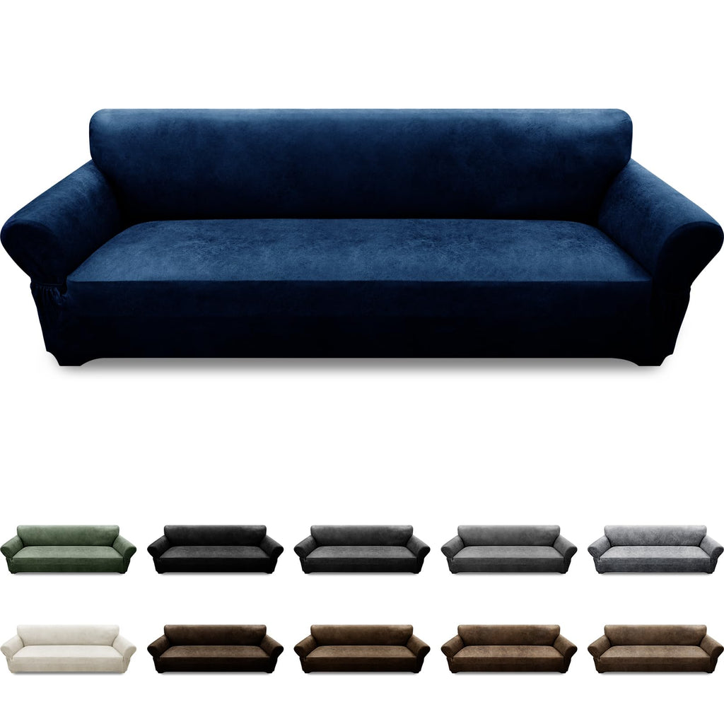 3-Pieces T Cushion Loveseat Slipcovers Leather Look Couch Cover Loveseat Covers for 2 Cushion Couch Furniture Protector Stretch Sofa Cover with 2 Individual T Cushion Seat Covers, Brown