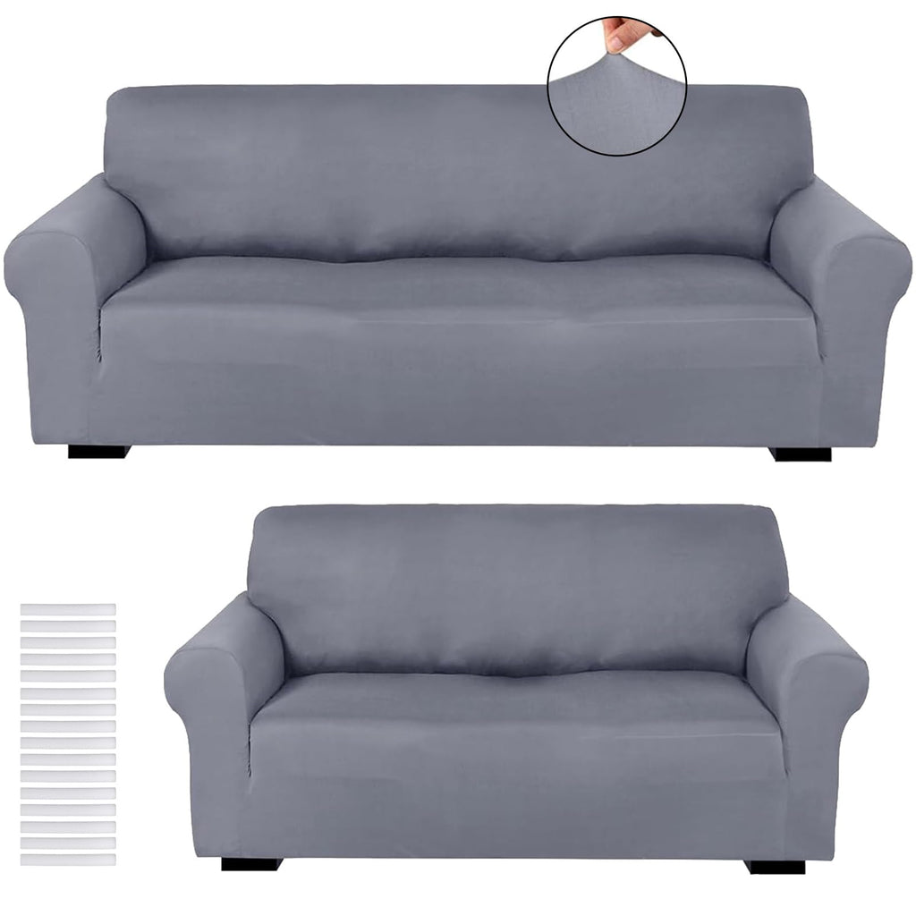 Peryiter 2 Pcs Couch and Loveseat Sofa Covers,Navy Blue,Milk Silk