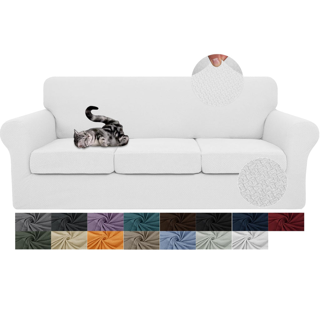 JIVINER 3 Pieces Stretch Couch Covers for 2 Cushion Couch Fitted Thick Loveseat Sofa Slipcover with 2 Seat Cushion Covers for Living Room Pet Dogs (Loveseat, Off White)