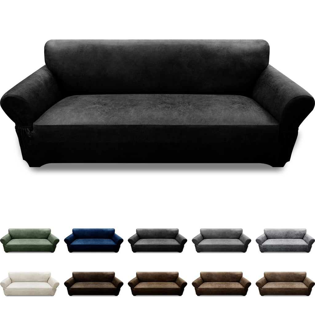 3-Pieces T Cushion Loveseat Slipcovers Leather Look Couch Cover Loveseat Covers for 2 Cushion Couch Furniture Protector Stretch Sofa Cover with 2 Individual T Cushion Seat Covers, Brown