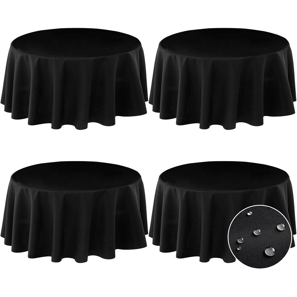 BYDOLL Table Cloth 60 Inch Round Tablecloth Fits Max50 Inch Diameter Table Top,Black Polyester Washable Wrinkle-Free Spillproof Tablecloth for Party Patio Cover