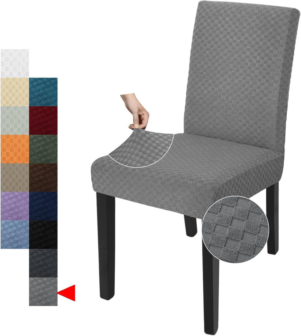 YEMYHOM 2 Packs Latest Checkered Dining Chair Slipcover Parsons Chair Furniture Protector Stretch Chair Covers for Dining Room, Restaurant, Kitchen, Party (Light Gray)