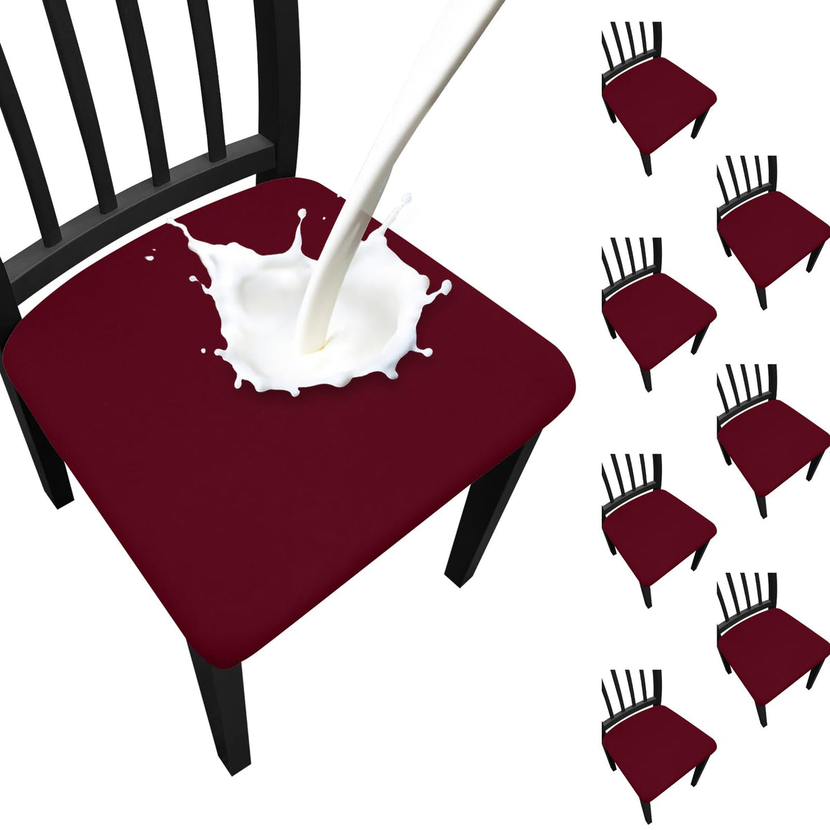 Waterproof Dining Chair Seat Covers Set of 6, Stretch Removable Dining Room Seat Covers for Dining Chairs, Kitchen, Hotel, Party