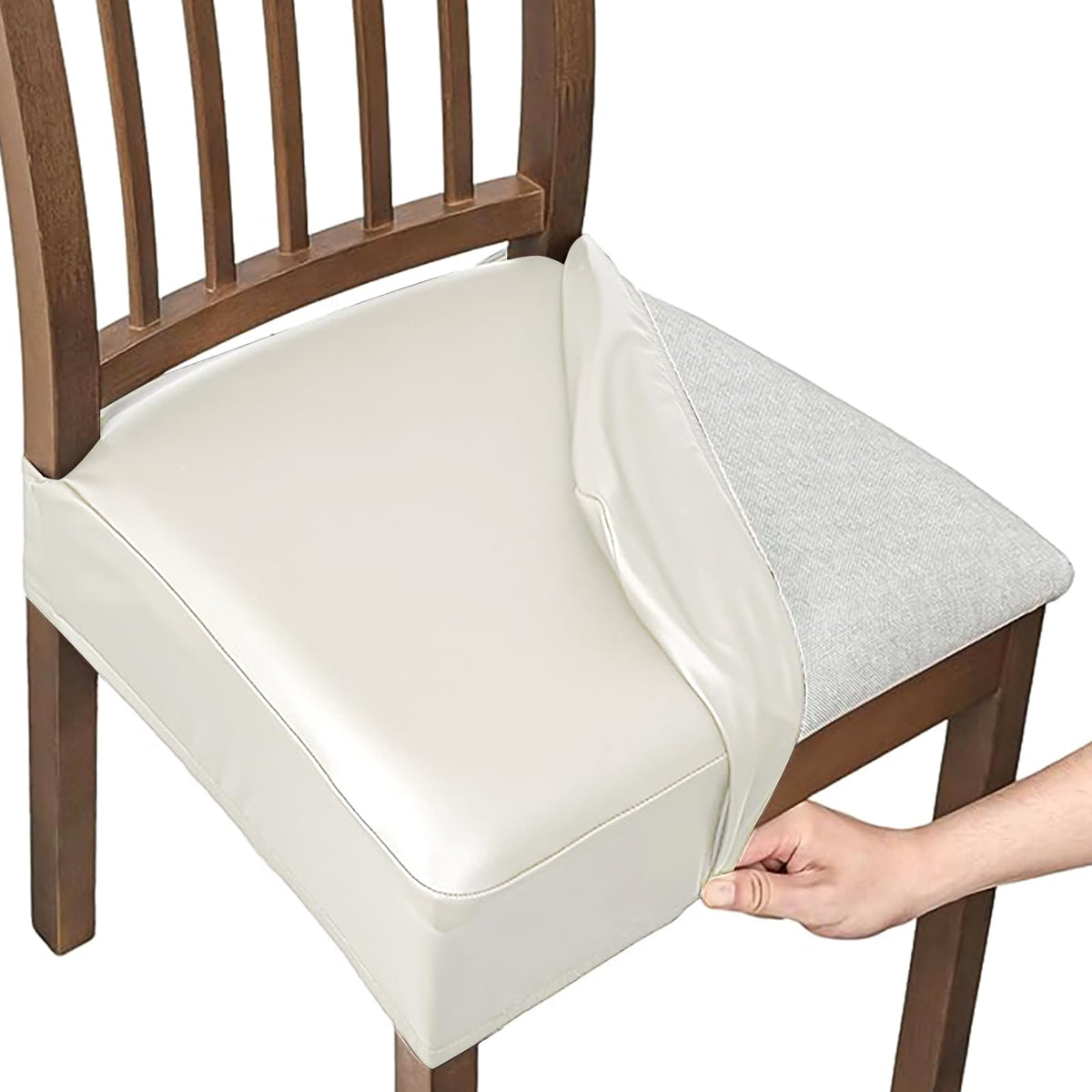 Dioxide Seat Covers Waterproof PU Leather Chair Covers Set of 6 for Dining Chairs,Stretch Fit Removable Chair Seat Protector Slipcovers with Elastic Band for Kitchen, Hotel (Black)
