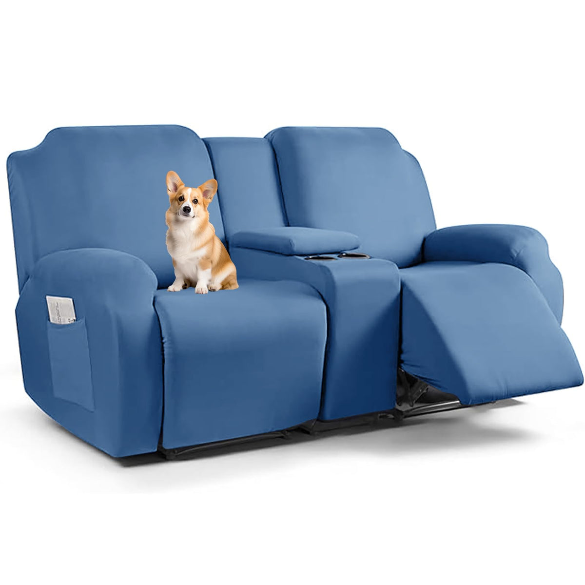Stretch Recliner Loveseat Chair Cover with Console,7-Piece Velvet Stretch Loveseat Reclining Cover Sofa Covers,Furniture Protective Covers for Children and Pets, Beige