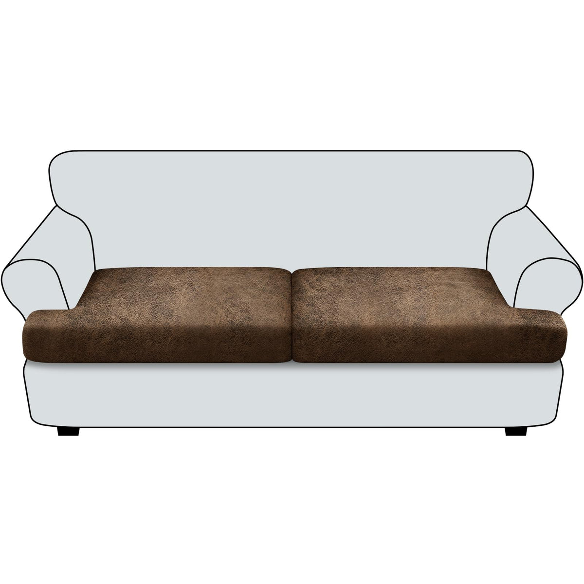 Loveseat Cushion Covers Leather-Look 2PC Stretch Love Seat Slipcover Sets for Living Room Individual Couch Seat Protector, Pet-Friendly, Non-Slip, Easy Fit - Coffee