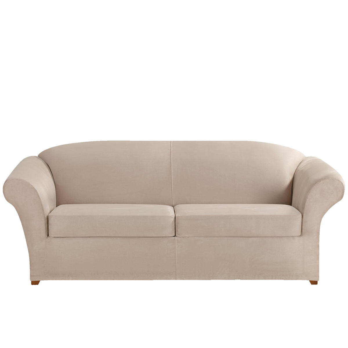 SureFit Home Décor Soft Suede Box Cushion Loveseat One Piece Slipcover, Relaxed Fit, Polyester, Machine Washable, Chocolate Color