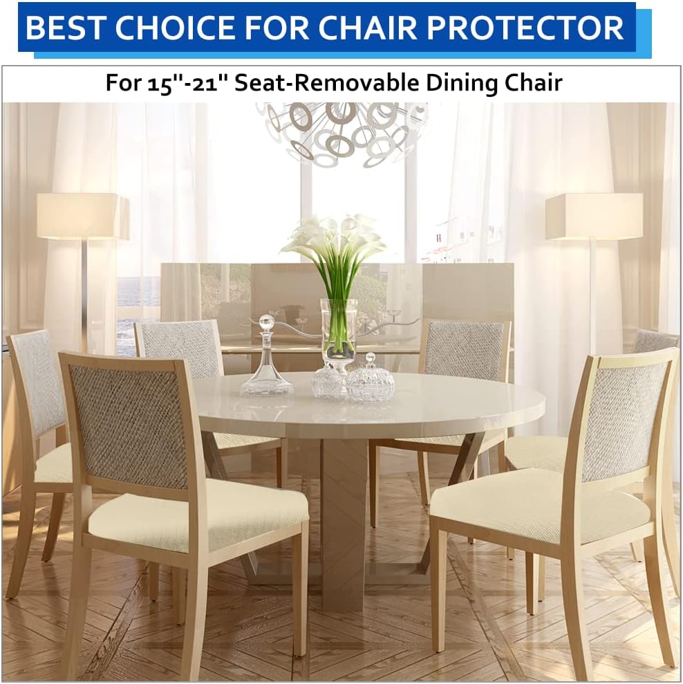 BUYUE Dining Room Chair Seat Covers Set of 6, TPU not Mixed, Friendly Jacquard Fabric Stretch Washable Slipcover for Kitchen Seat Cushions, Beige-6PCS