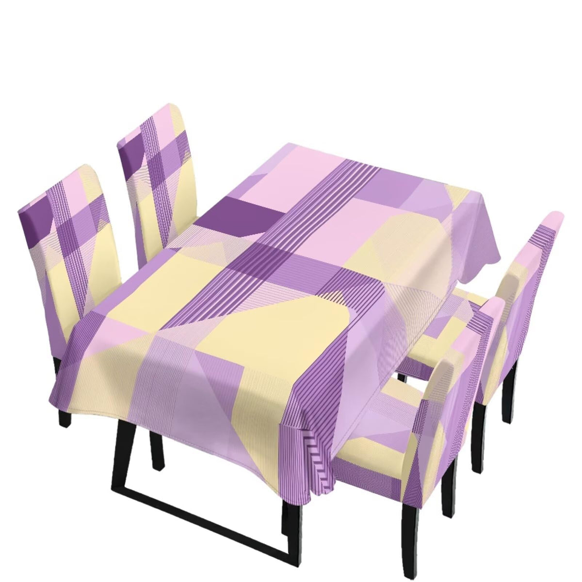 Polynesia Dining Room Chair Cover with Tablecloths 5 Pack, Scratch-Resistant Washable Parsons Chair Slipcovers Removable Table Cloth for Kitchen, Plumeria Floral Monstera Leaf Print Blue