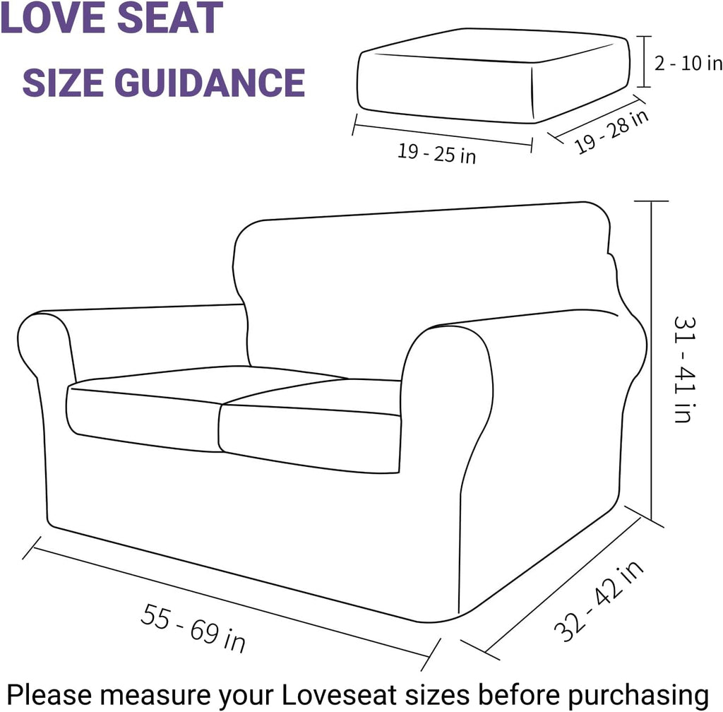 ZNSAYOTX 3-Piece Loveseat Slipcovers High Stretch Spandex Sofa Slip Cover Living Room Love Seat Couch Covers for 2 Cushion Couch Jacquard Small Checks Furniture Protector (Dark Grey, Loveseat)