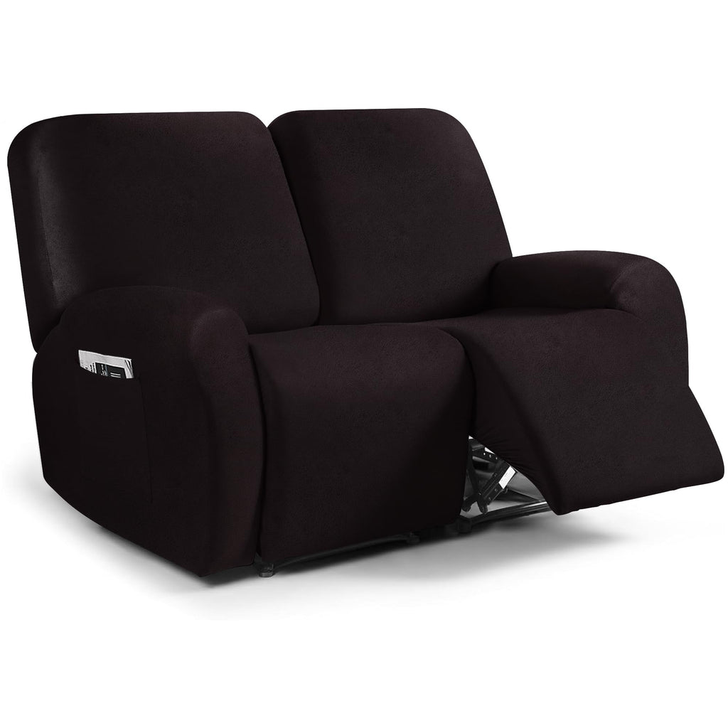 ANARACHON Leather Look Loveseat Recliner Cover, 6-Pieces Stretch Dual Recliner Sofa Covers, Soft Reclining Couch Slipcover, Washable Furniture Protector for Pets (2 Seater,256 Black)