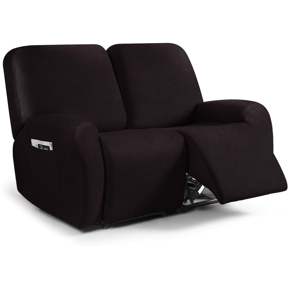 ANARACHON Leather Look Loveseat Recliner Cover, 6-Pieces Stretch Dual Recliner Sofa Covers, Soft Reclining Couch Slipcover, Washable Furniture Protector for Pets (2 Seater,256 Black)
