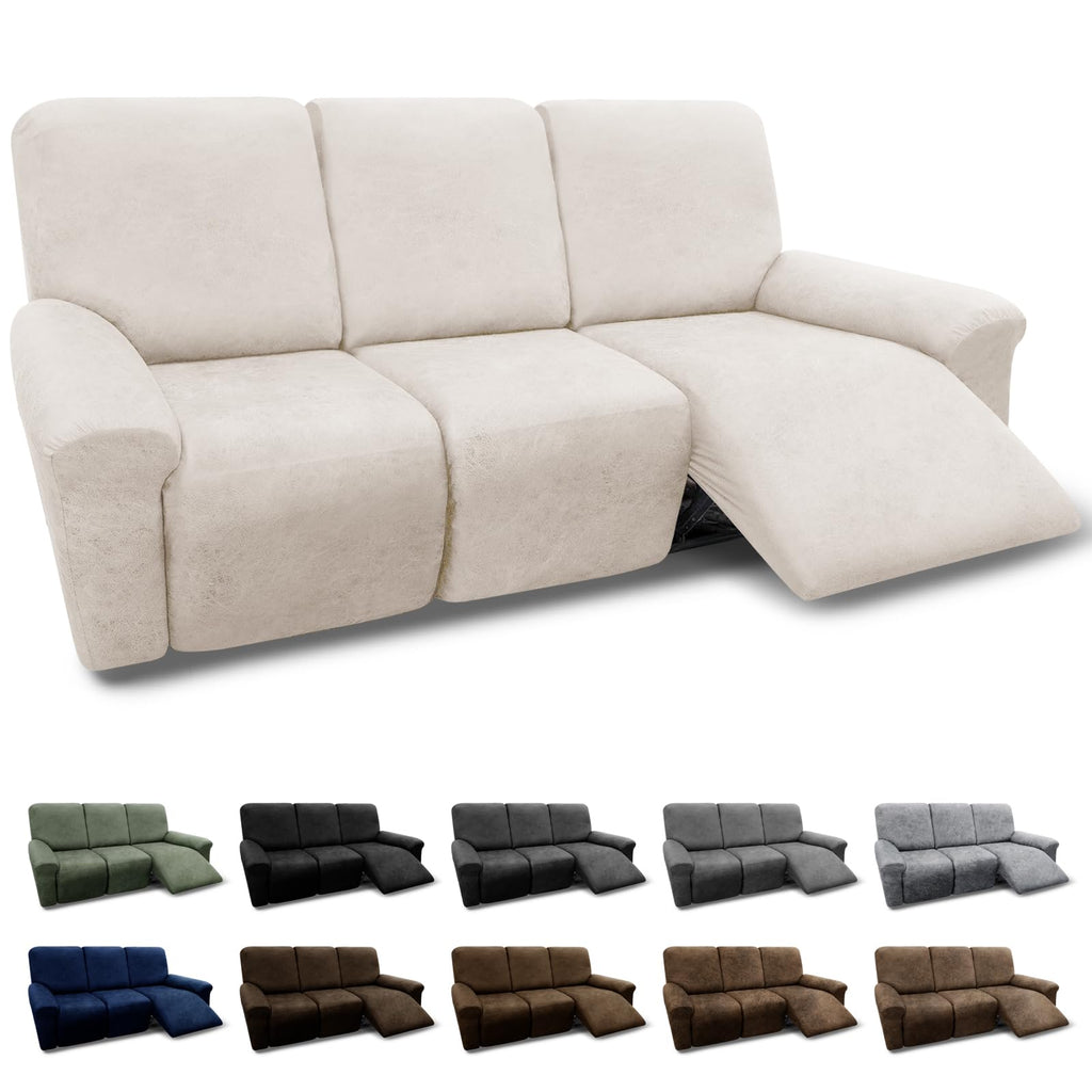 3-Pieces T Cushion Loveseat Slipcovers Leather Look Couch Cover Loveseat Covers for 2 Cushion Couch Furniture Protector Stretch Sofa Cover with 2 Individual T Cushion Seat Covers, Brown