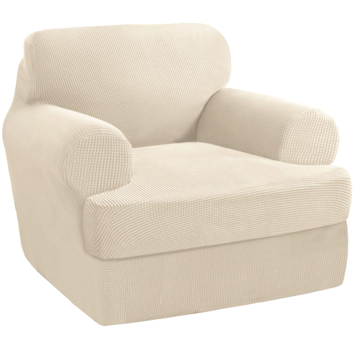 PrinceDeco T Cushion Loveseat Slipcover - 3 Pieces Sofa Cover for 2 Cushion Couch with 2 Individual T Shape Seat Covers Width Up to 76 Inch - Stretch, Machine Washable, Porcelain