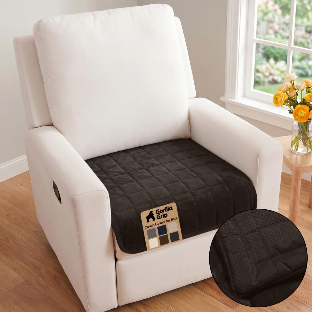 GORILLA GRIP Slip and Leak Resistant Plush Loveseat Cover, Brown