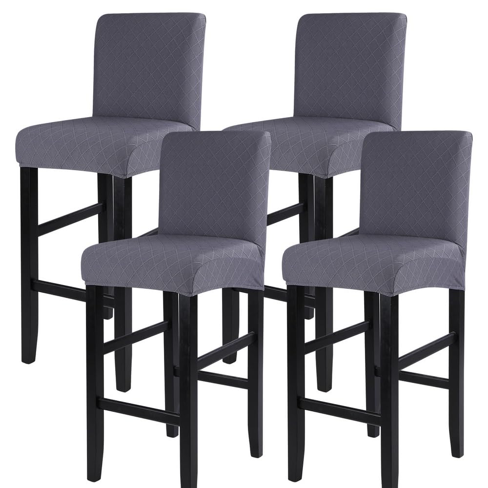 SearchI Bar Stool Covers Set of 4, Stretch Washable Barstool Seat Covers, Counter Height Chair Covers for Kitchen Dining Room Cafe (Beige Linen-Look Print)