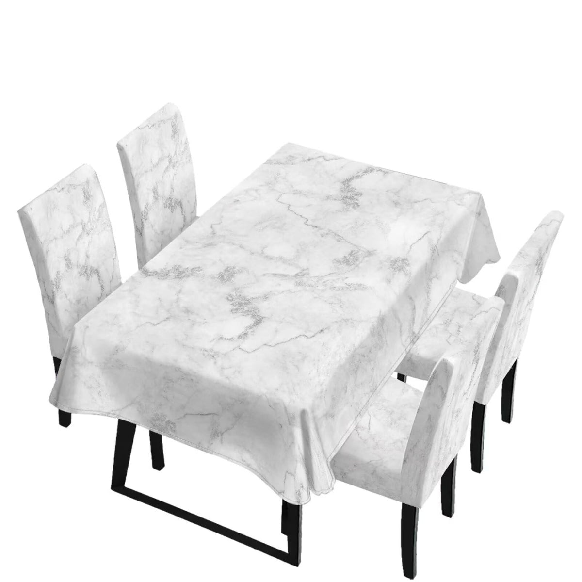 Blue Floral Rectangular Table Cloth & Dining Chair Covers Set of 5, Stain Resistant Wipeable Chair Protectors for Farmhouse Rustic Home Kitchen Party Decor
