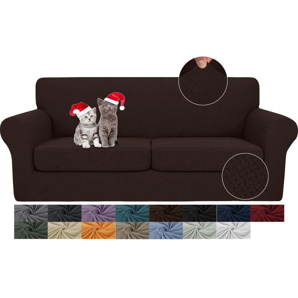 JIVINER 3 Pieces Stretch Couch Covers for 2 Cushion Couch Fitted Thick Loveseat Sofa Slipcover with 2 Seat Cushion Covers for Living Room Pet Dogs (Loveseat, Off White)