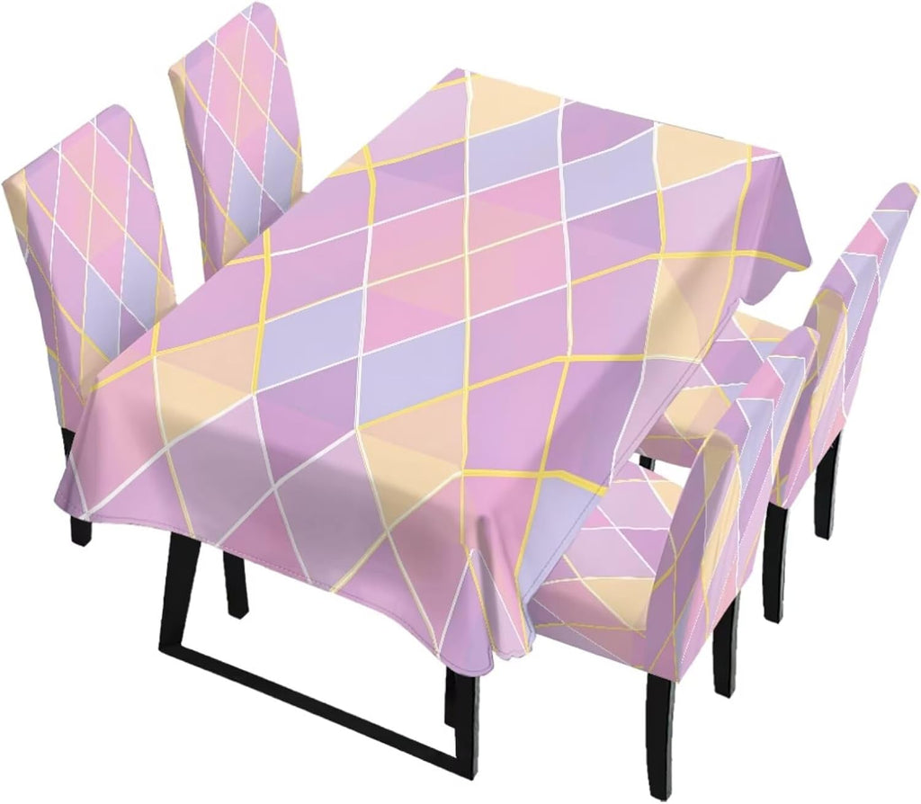 Polynesia Dining Room Chair Cover with Tablecloths 5 Pack, Scratch-Resistant Washable Parsons Chair Slipcovers Removable Table Cloth for Kitchen, Plumeria Floral Monstera Leaf Print Blue