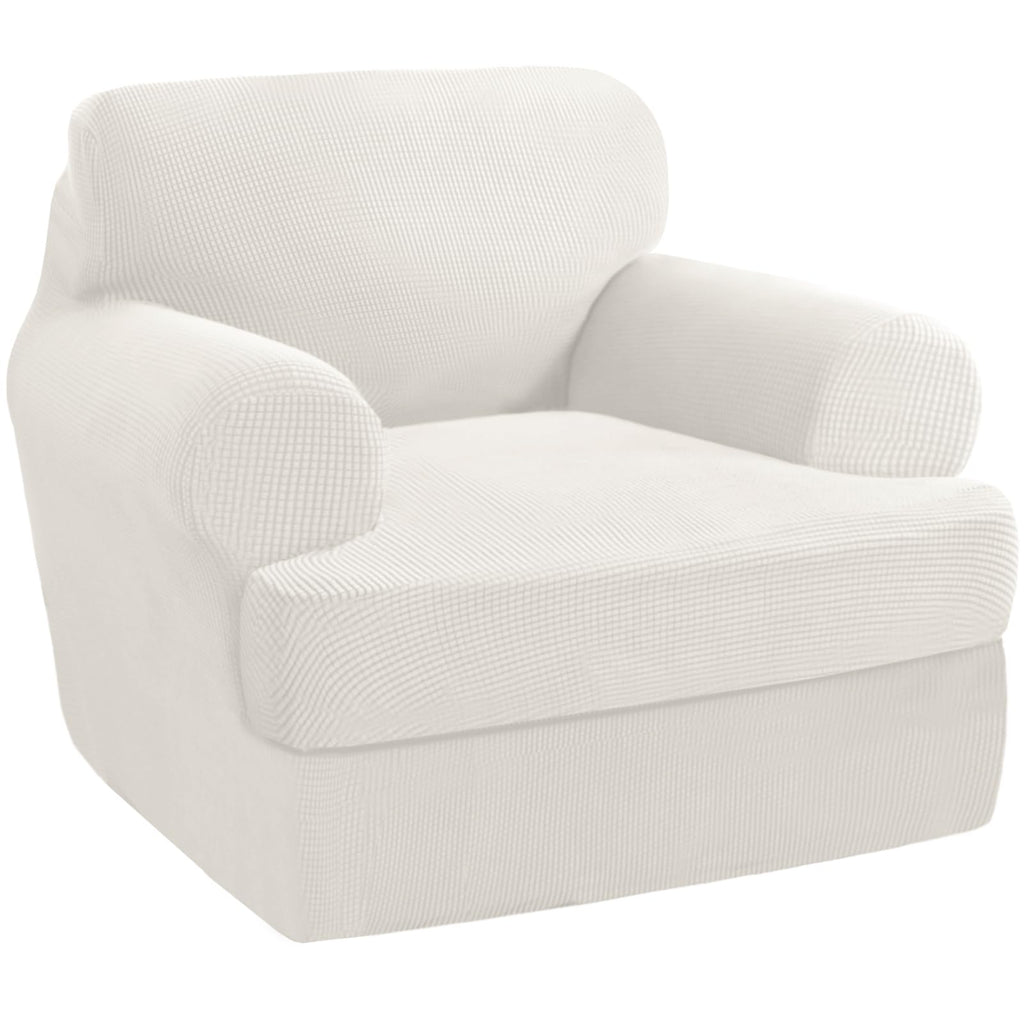 PrinceDeco T Cushion Loveseat Slipcover - 3 Pieces Sofa Cover for 2 Cushion Couch with 2 Individual T Shape Seat Covers Width Up to 76 Inch - Stretch, Machine Washable, Porcelain