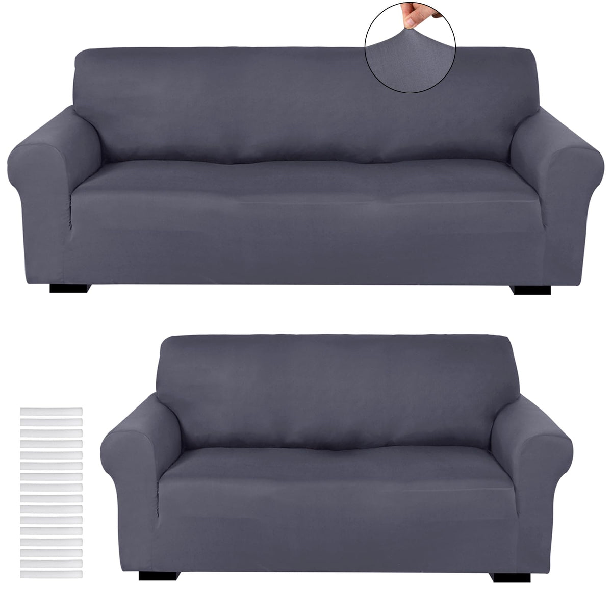 Peryiter 2 Pcs Couch and Loveseat Sofa Covers,Navy Blue,Milk Silk