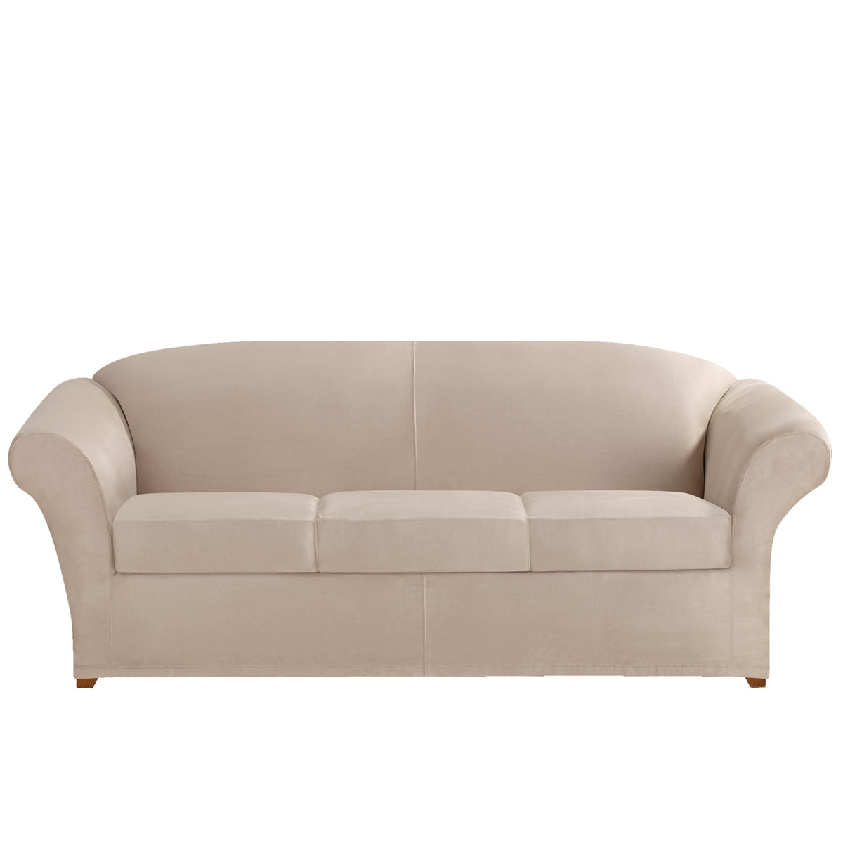 SureFit Home Décor Soft Suede Box Cushion Loveseat One Piece Slipcover, Relaxed Fit, Polyester, Machine Washable, Chocolate Color